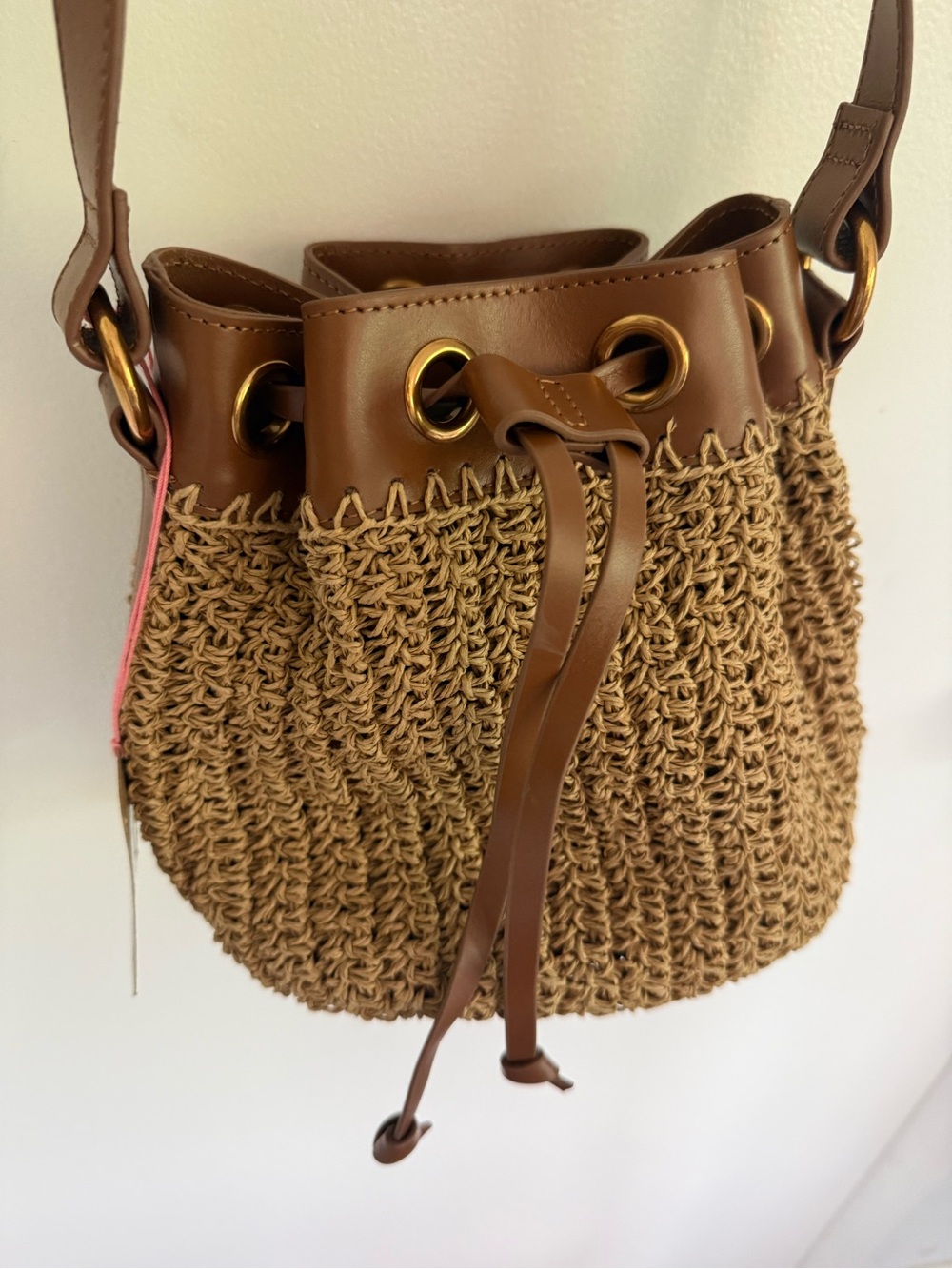 Boden Tan Brown Woven Bucket Tote with Leather Trim - Picture 4 of 4